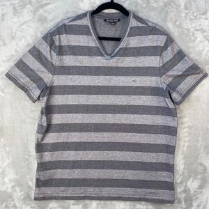 Michael Kors Mens XL Striped V Neck Short Sleeve T‎ Shirt Gray